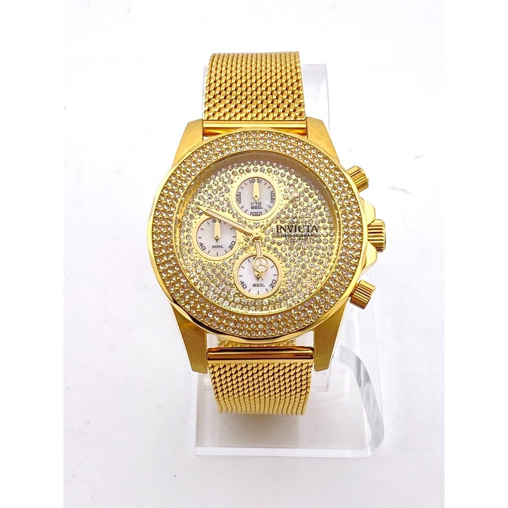 New INVICTA Women's Pro Diver Wrist Watch 37860 Gold Stainless Crystal Stones